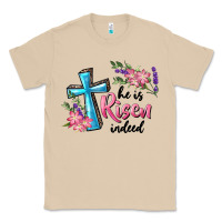 Mushroom He Is Risen Indeed Cross And Flowers Classic Tee - RanaPortraitStore