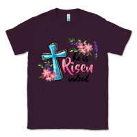 Plum He Is Risen Indeed Cross And Flowers Classic Tee - RanaPortraitStore
