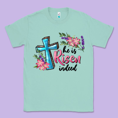He Is Risen Indeed Cross And Flowers Classic Tee Designed By Ranaportraitstore