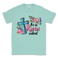 Seafoam He Is Risen Indeed Cross And Flowers Classic Tee - RanaPortraitStore