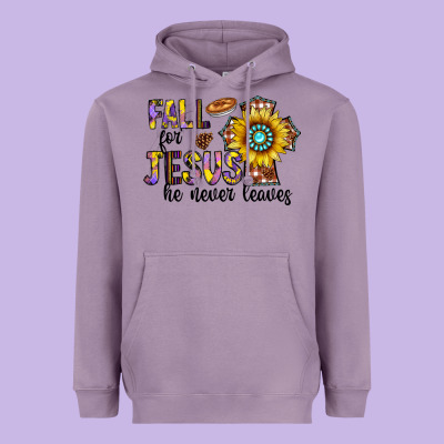 Fall For Jesus He Never Leaves Heavyweight Hoodie Designed By Cowhidedigitalart