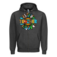 Charcoal Heather teacher sunflower tbw Zipper Hoodie - texasbilliewilder