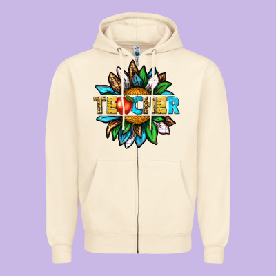 Zipper Hoodie teacher sunflower tbw