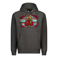 Charcoal Heather lady of guadalupe serape and roses Premium Hoodie - Jasminsmagicworld