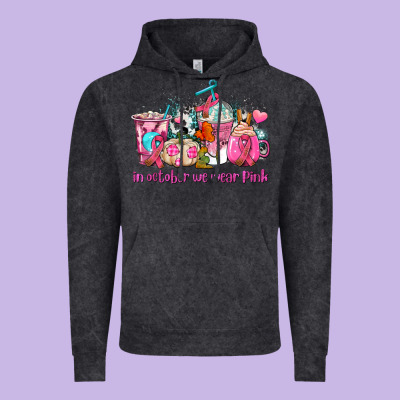 Western Cancer  In October We Wear Pink Coffee Cups With Ribbons Vintage Hoodie Designed By Adodesignshop