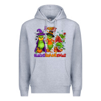 Heather Grey Happy Hallothanksmas Premium Hoodie - NancyCooperArtShop
