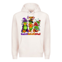 Pale Pink Happy Hallothanksmas Premium Hoodie - NancyCooperArtShop