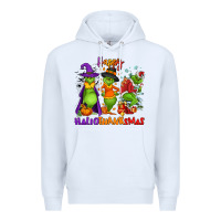 White Happy Hallothanksmas Premium Hoodie - NancyCooperArtShop