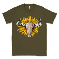Army Green cowhide bull skull and sunflower Classic Tee - BarkalooDesign
