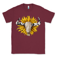 Cowhide Bull Skull And Sunflower Classic Tee | Teevron