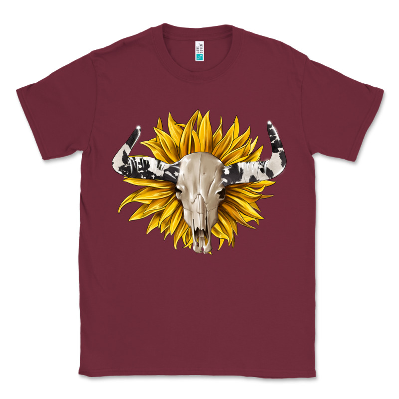 Cowhide Bull Skull And Sunflower Classic Tee by BarkalooDesign | Teevron