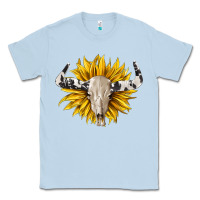 Dusty Blue cowhide bull skull and sunflower Classic Tee - BarkalooDesign