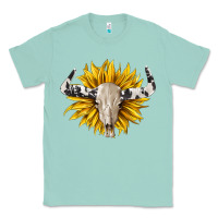 Seafoam cowhide bull skull and sunflower Classic Tee - BarkalooDesign