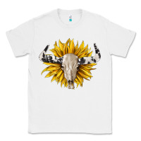 White cowhide bull skull and sunflower Classic Tee - BarkalooDesign