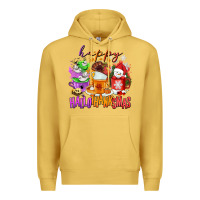 Antique Gold Happy Hallothanksmas coffee cups Premium Hoodie - NancyCooperArtShop