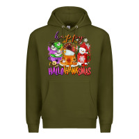 Army Green Happy Hallothanksmas coffee cups Premium Hoodie - NancyCooperArtShop