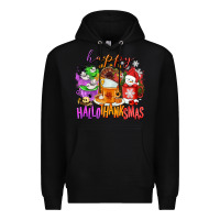Black Happy Hallothanksmas coffee cups Premium Hoodie - NancyCooperArtShop