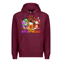 Burgundy Happy Hallothanksmas coffee cups Premium Hoodie - NancyCooperArtShop