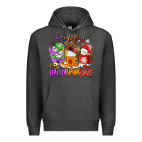 Charcoal Heather Happy Hallothanksmas coffee cups Premium Hoodie - NancyCooperArtShop
