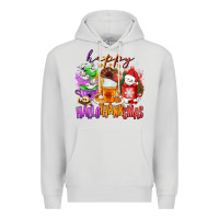 Dove Grey Happy Hallothanksmas coffee cups Premium Hoodie - NancyCooperArtShop