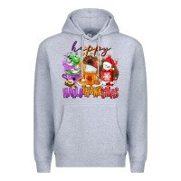 Heather Grey Happy Hallothanksmas coffee cups Premium Hoodie - NancyCooperArtShop