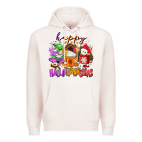 Pale Pink Happy Hallothanksmas coffee cups Premium Hoodie - NancyCooperArtShop