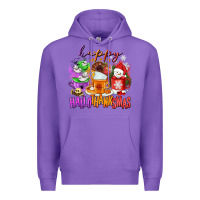 Purple Happy Hallothanksmas coffee cups Premium Hoodie - NancyCooperArtShop