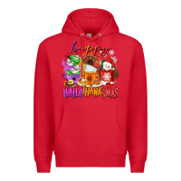 Red Happy Hallothanksmas coffee cups Premium Hoodie - NancyCooperArtShop