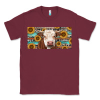 Burgundy Heifer With Sunflower And Serape Classic Tee - RanaPortraitStore