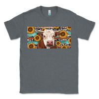 Charcoal Heather Heifer With Sunflower And Serape Classic Tee - RanaPortraitStore
