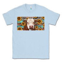 Dusty Blue Heifer With Sunflower And Serape Classic Tee - RanaPortraitStore