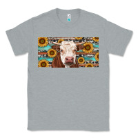 Heather Grey Heifer With Sunflower And Serape Classic Tee - RanaPortraitStore
