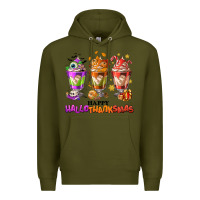 Army Green Happy Hallothanksmas coffee cups Premium Hoodie - NancyCooperArtShop