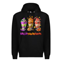 Black Happy Hallothanksmas coffee cups Premium Hoodie - NancyCooperArtShop