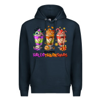Navy Happy Hallothanksmas coffee cups Premium Hoodie - NancyCooperArtShop