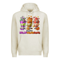 Oatmeal Heather Happy Hallothanksmas coffee cups Premium Hoodie - NancyCooperArtShop