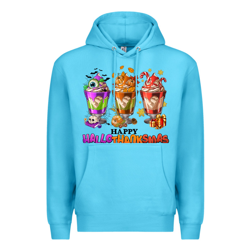 Happy Hallothanksmas Coffee Cups Premium Hoodie by NancyCooperArtShop | Teevron