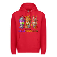 Red Happy Hallothanksmas coffee cups Premium Hoodie - NancyCooperArtShop
