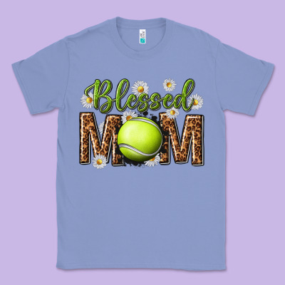 Classic Tee blessed mom with tennis and daisy