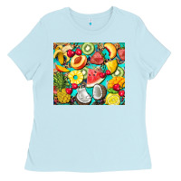 Baby Blue summer fruits Ladies Tee - BarkalooDesign