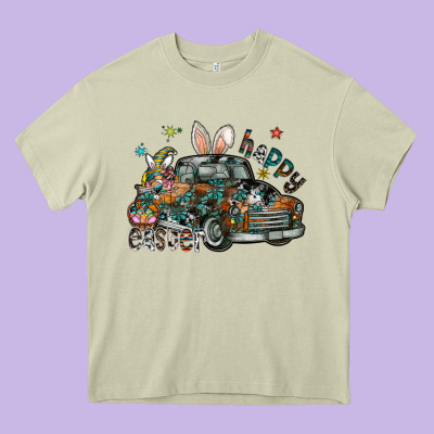 Happy Easter Heavy Core Tee Designed By Cowhidedigitalart