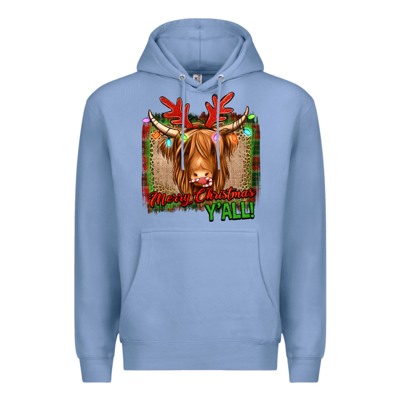 Merry Christmas Y'all Highland Cow Premium Hoodie by Jasminsmagicworld | Teevron