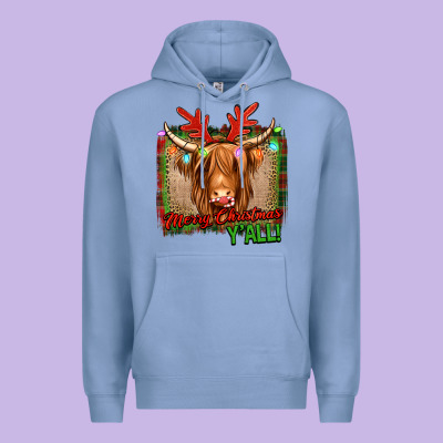 Merry Christmas Y'all Highland Cow Premium Hoodie Designed By Jasminsmagicworld