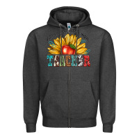 Charcoal Heather teacher with sunflower Zipper Hoodie - texasbilliewilder