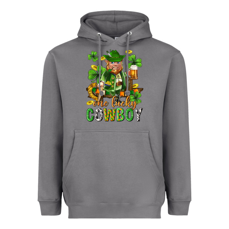 One Lucky Cowboy With St. Patricks Elf Heavyweight Hoodie by Neo Western | Teevron