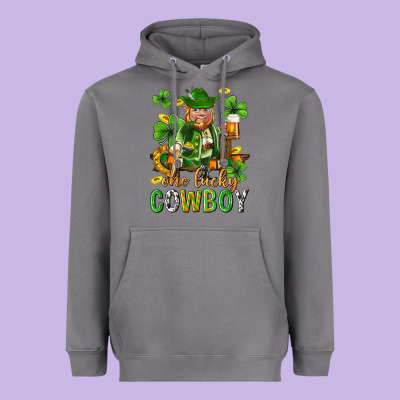 One Lucky Cowboy With St. Patricks Elf Heavyweight Hoodie Designed By Neo Western