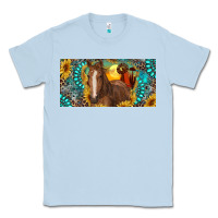 Dusty Blue horse and desert with sunflowers gemstone Classic Tee - RanaPortraitStore