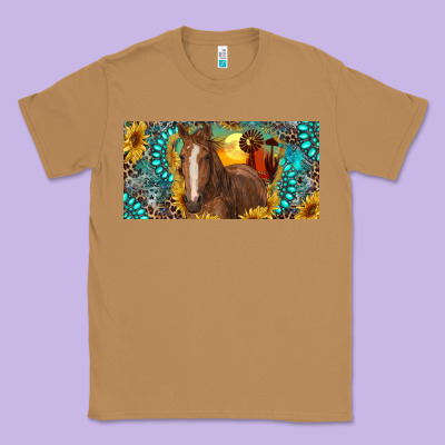 Horse And Desert With Sunflowers Gemstone Classic Tee Designed By Ranaportraitstore