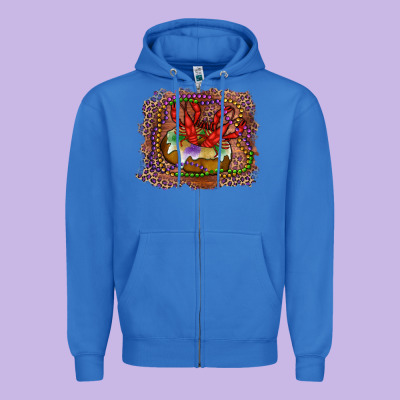 Zipper Hoodie Mardi gras king cake crawfish
