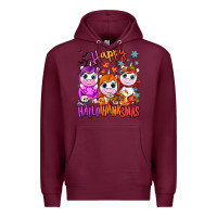 Burgundy Happy Hallothanksmas unicorns Premium Hoodie - NancyCooperArtShop